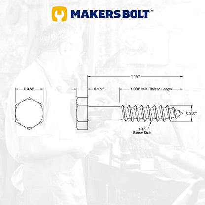 1/4" x 1-1/2" Stainless Steel Hex Lag Bolts (25 pcs) Black Oxidized in USA by Makers Bolt - size: 1/4 x 1-1/2 (25 pcs)