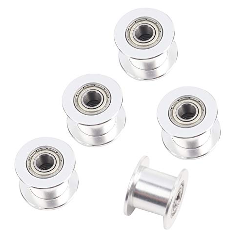Gt2 Idler Pulley 10mm, 5 Pcs Toothless Bore 5mm Aluminum Aloy Timing Belt Drive Pulley for 3D Printer 10mm Width Timing Belt, Belt Tensioner Pulley Without Teeth