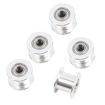 Gt2 Idler Pulley 10mm, 5 Pcs Toothless Bore 5mm Aluminum Aloy Timing Belt Drive Pulley for 3D Printer 10mm Width Timing Belt, Belt Tensioner Pulley Without Teeth