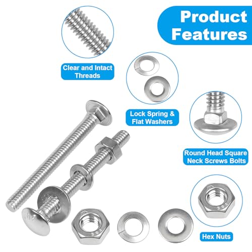 16 Sets 1/4-20 x 2-1/2" Carriage Bolts Screws, 304 Stainless Steel - size: 1/4-20 x 2-1/2"