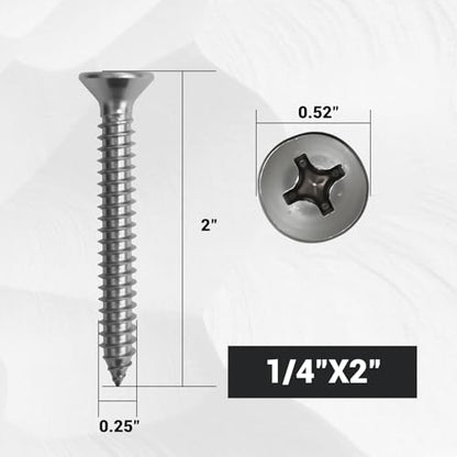 1/4 x 2 Self Tapping Screws Stainless Steel Flat Head Phillips 25Pk