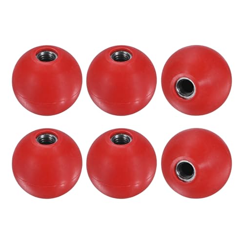 M METERXITY 6-Pack Threaded Ball Knobs, M6 Female Thread 25mm Dia. Thermoset Ball Knob for Lathe/Machine/Lawn Mowers, Round Phenolic Steel Insert Lever Handle [Red] - color: Red, size: M6x25mm