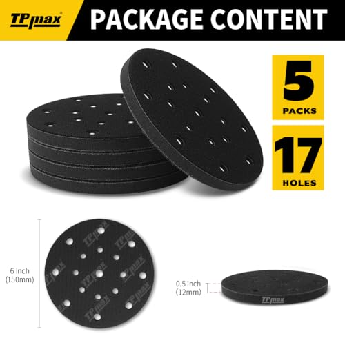 TPmax 6 Inch 17 Hole Sanding Interface Pads Hook & Loop Foam Pads for Orbital Sander Woodworking 5 Pack - size: 17 Hole