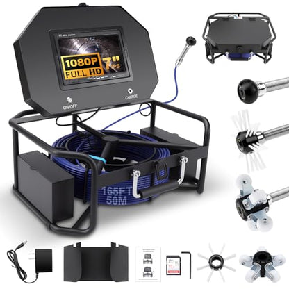 7" Sewer Camera w/DVR Function,4X Zoom, Industrial Borescope Camera w/Light - size: 7inch/50M/165FT