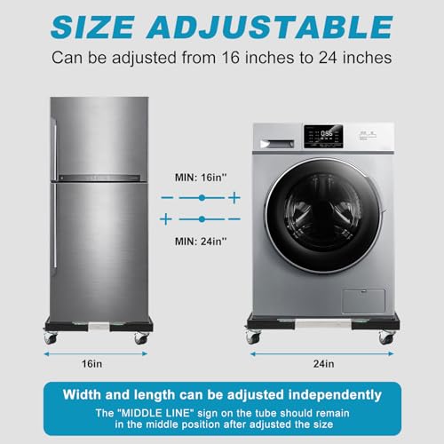 Nefish Furniture Dolly Adjustable Mini Fridge Stand with Wheels Washing Machine Stand Mobile Roller with 4 Locking Swivel Wheel Universal Mobile Base Moving Cart for Dryer Refrigerator - color: Black