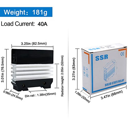 Din Rail Solid State Relay with Heat Sink - DC to AC (3-32V DC Input, 24-480V AC Output), 40A SSR - size: DC to AC 40A