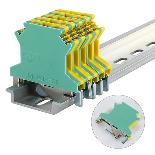 50PCS USLKG2.5 Wire Terminal Block - DIN Rail Ground Terminals for 12-22 AWG Electrical Cabinets Distribution Box, Solar Power System, PLC Industrial Control Automation Panel DIY CNC RV - color: 50pcs Green