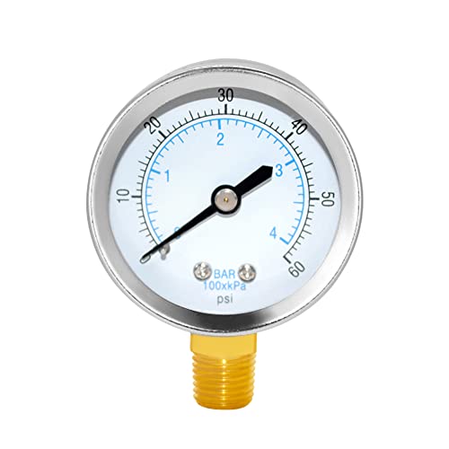 Joywayus Pressure Gauge 0 to 60 PSI Brass 1/4" Male NPT Thread Lower Mount, Multiple Function - size: 0-60PSI--1/4", style: No Glycerin Filled