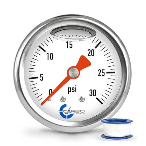 1-1/2" Fuel Pressure Gauge, Stainless Steel Case 304, Chrome Plated Brass Connection, Glycerin Filled, 0-30 Psi, Accuracy 3-2-3%, Back Mount 1/8" NPT - size: 30 PSI, style: Back Mount