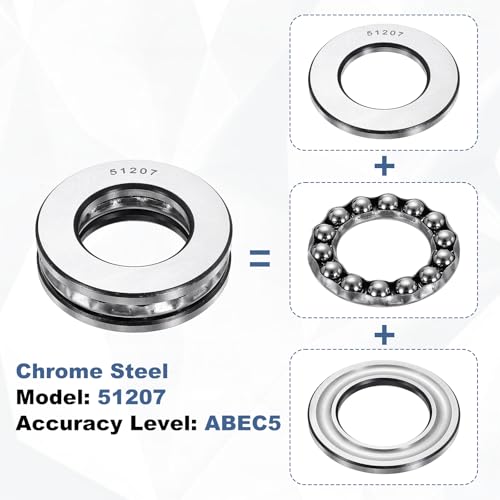 uxcell 2Pcs Thrust Ball Bearings, 35mm Bore 62mm OD 18mm Thick 51207 ABEC5 - size: 51207 35mm x 62mm x 18mm