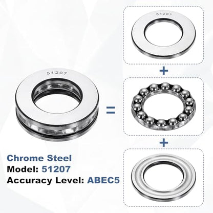 uxcell 2Pcs Thrust Ball Bearings, 35mm Bore 62mm OD 18mm Thick 51207 ABEC5 - size: 51207 35mm x 62mm x 18mm