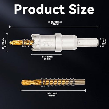 Hole Saw 13/16" (21mm) Heavy Duty Carbide with 2 Pilot Drill Bits - Metal Hole Cutter Cuts Stainless Steel, Iron, Copper, Brass, Plastic - size: 21mm|13/16"