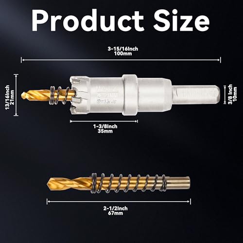 Hole Saw 13/16" (21mm) Heavy Duty Carbide with 2 Pilot Drill Bits - Metal Hole Cutter Cuts Stainless Steel, Iron, Copper, Brass, Plastic - size: 21mm|13/16"