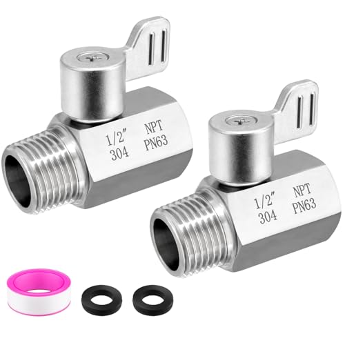 [2 Pack] Shower Head Shut Off Valve 304 Stainless Steel Mini Ball Valve(1/2" Female X Male) NPT Thread Water Flow Control，RV Shower Head with Hose Flow Restrictor - style: 2 packs-1/2inch