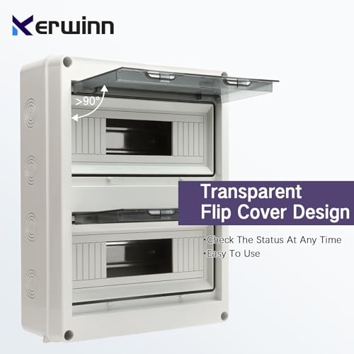 24 Way Distribution Protection Box,ABS/PC Alloy Plastic Transparent Cover Circuit Breaker Box IP66 Waterproof Distribution Box with DIN Rail and Waterproof Connector - size: HT-24