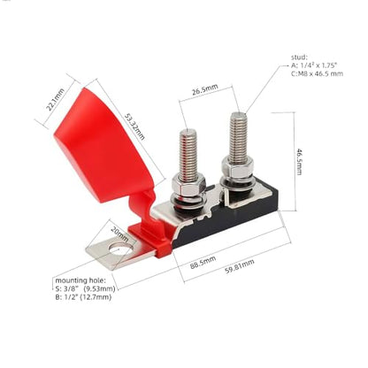 MRBF Terminal Fuse Block 90A, 58V, Dual Studs, Marine Rated Battery Fuse Holder 90A for DC Main Inverter, Hoist - size: 90A