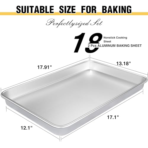 Commercial Quality Baking Sheet Pan Set, Natural Aluminum Cookie Sheet, Umite Chef Warp Resistant Baker's Half Sheet Pan, Large Thick Cookie Tray Pans for Baking, Roasting(2 Pack, 18X13In) - size: 18x13in