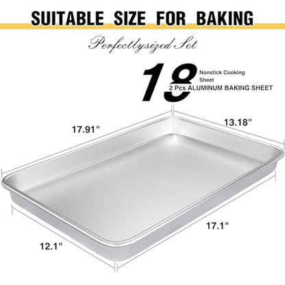 Commercial Quality Baking Sheet Pan Set, Natural Aluminum Cookie Sheet, Umite Chef Warp Resistant Baker's Half Sheet Pan, Large Thick Cookie Tray Pans for Baking, Roasting(2 Pack, 18X13In) - size: 18x13in