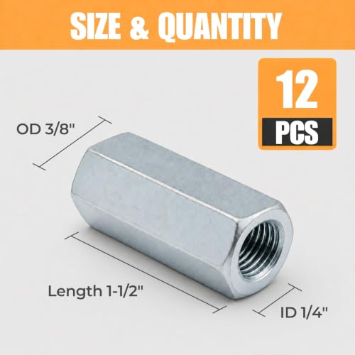 12 Pack 1/4-20 UNC Coupling Nuts, Zinc Plated Rod Couplers - color: Silver, size: 1/4-20 x 1-1/2"