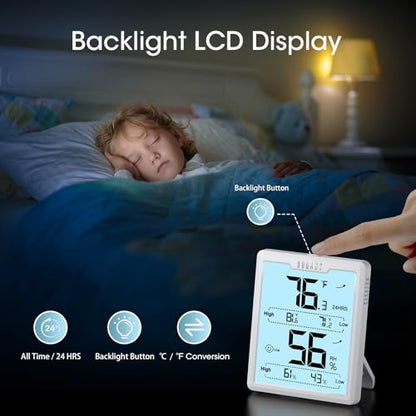 DOQAUS Hygrometer Indoor Thermometer, Humidity Temperature Meter, White - color: White with Backlit