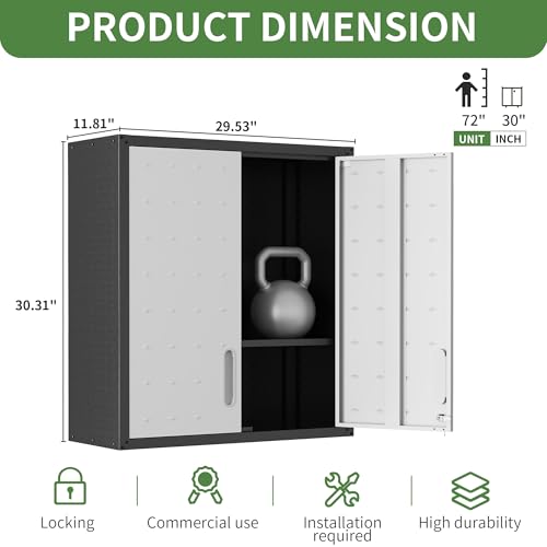 Garage Wall Cabinet Metal Storage Cabinet with Lockable 2 Doors - color: Black/Gray, style: 2 doors wall cabinet 02