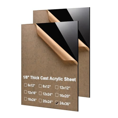 KINLINK 24x36 Plexiglass Sheets 1/8 inch Thick - 3mm Black Cast Acrylic Sheet, Plastic Board Polycarbonate Sheet for DIY Project, Craft, Table Top, Acrylic Sign and Wedding Invitation 2 Pack - color: Black, size: 24x36