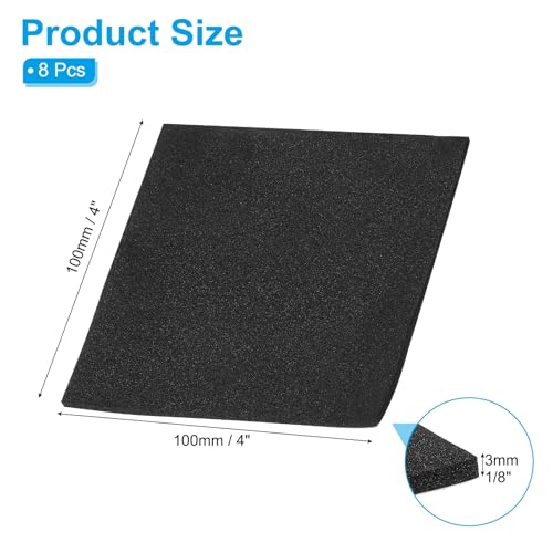 PATIKIL Adhesive Foam Padding, 8pcs 4"x4"x1/8" Closed Cell Foam Sheet Neoprene Rubber Self Stick Anti-Slip Pads for Furniture Cars Speakers Keyboards Door Frame Gaps, Black - size: 4x4x1/8 inch