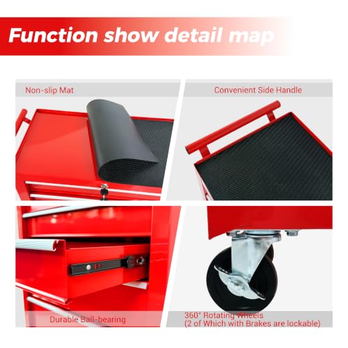 5-Drawer Lockable Rolling Tool Chest, Red - color: Red, style: 5 drawer
