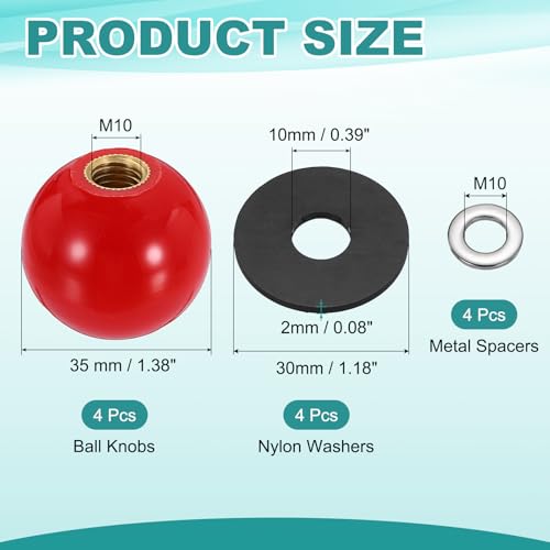 uxcell 4Pcs Threaded Ball Knobs, M10 x 35mm Phenolic Plastic Thread Ball Handles Balls Nuts Knob Caps Nut Balls with Threaded Insert for Machine Lever Handle DIY Project, Red - color: Red, size: M10 x 35mm