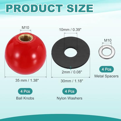 uxcell 4Pcs Threaded Ball Knobs, M10 x 35mm Phenolic Plastic Thread Ball Handles Balls Nuts Knob Caps Nut Balls with Threaded Insert for Machine Lever Handle DIY Project, Red - color: Red, size: M10 x 35mm
