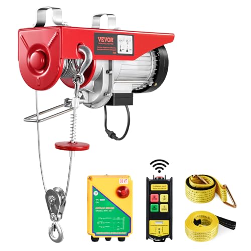 VEVOR Electric Hoist, 1760 lbs 120V Electric Winch with 328 ft Wireless Remote Control, 40 ft Single Cable Lifting Height, Single/Double Slings, Emergency Stop, Lift Hoist for Garage Warehouse Factory - size: 1760LBS Wireless