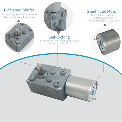 DC 12V 25RPM 2Kg.cm 6mm Single Shafts Self-Locking Reversible Worm Gear Motor with Cable, High Torque Speed Reduction Motor, Turbine Electric Gearbox Motor JSX330-370 - size: 12v 25rpm
