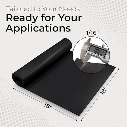 Exactly Rubber - Neoprene Sheet, 60A Durometer Rubber Mat, Gasket Material with -30 to 195°F Temperature Resistance, Oil and Gasoline-Resistant Rubber Sheet, Made in The USA, 1/16 x 18” x 18” - size: 1/16 x 18 x 18