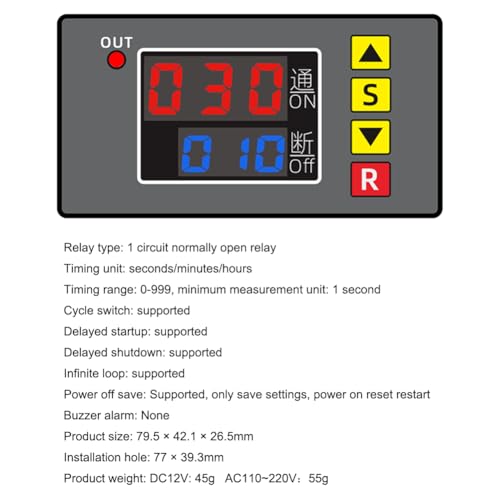 2PCS Programmable Time Controller Timer Delay Relay Module 20A 1500W Switch Type Passive Output Timer Switch LED Digital Display (AC110~220V Upgraded Version)