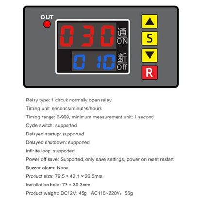 2PCS Programmable Time Controller Timer Delay Relay Module 20A 1500W Switch Type Passive Output Timer Switch LED Digital Display (AC110~220V Upgraded Version)