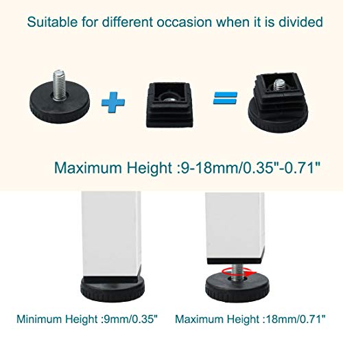 uxcell Leveling Feet 30 x 30mm Square Tube Inserts Kit Furniture Glide Adjustable Leveler with Nuts for Table Sofa Chair Leg 4 Sets