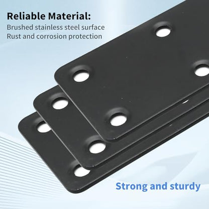 4Pcs Black Stainless Steel Flat Straight Brace Brackets, 48x140x2 MM Repair Plate, Support Fixed Connection Plate for Furniture Wood Shelves - size: 5.5"x1.9"