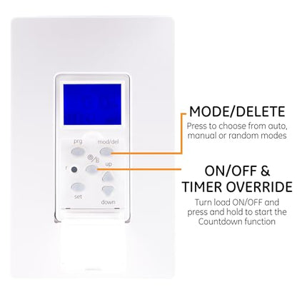 GE 7-Day in-Wall Digital Timer Switch, Auto Adjust Sunrise/Sunset Times