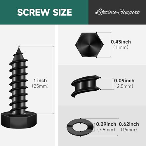 (20Sets) 1/4" x 1" Hex Head Lag Screws, Heavy Duty Lag Bolts with Washers, 304 Stainless Steel, 1/4 Bolt for Wood, Fully Thread, Black Oxide - size: 1/4" x 1"