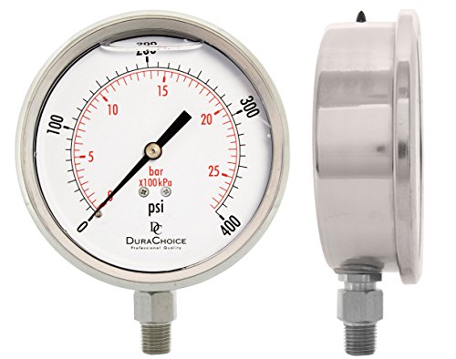 4" All Stainless Steel Oil Filled Vacuum Gauge, 1/4" NPT, 30HG/15 PSI - size: [-30HG/15 PSI]