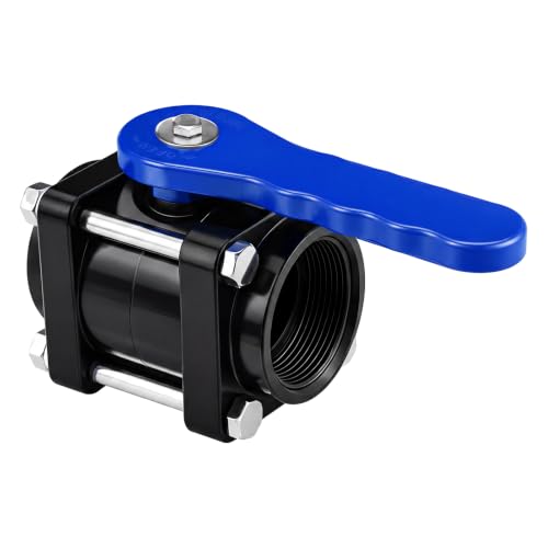 1 Pcs Blue Inline Polypropylene Ball Valve 2" Npt Female Stainless Steel Exterior Chemical Resistant for Water Irrigation Industrial Systems - color: Blue