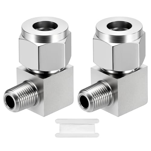 2 Pack 90°Elbow 3/8" OD Compression x 1/8" NPT Male Union Connector - size: 3/8"OD Compression x 1/8" NPT Male