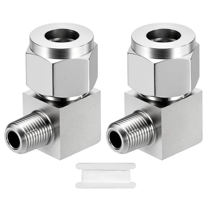 2 Pack 90°Elbow 3/8" OD Compression x 1/8" NPT Male Union Connector - size: 3/8"OD Compression x 1/8" NPT Male