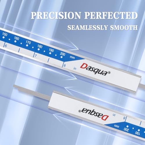 Dasqua 8”/200mm Digital Caliper, Stainless Steel Precision Measuring Tool with Advanced Dual Chip, Large LCD, Resolution 0.0005”/0.01mm, Accuracy ±0.001”/0.02mm - size: 0-8"