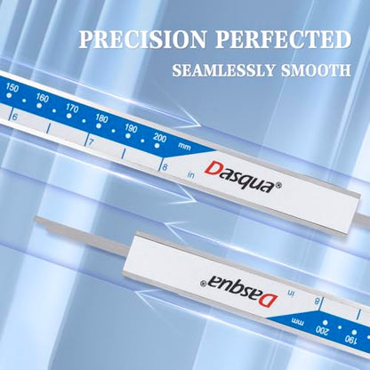 Dasqua 8”/200mm Digital Caliper, Stainless Steel Precision Measuring Tool with Advanced Dual Chip, Large LCD, Resolution 0.0005”/0.01mm, Accuracy ±0.001”/0.02mm - size: 0-8"