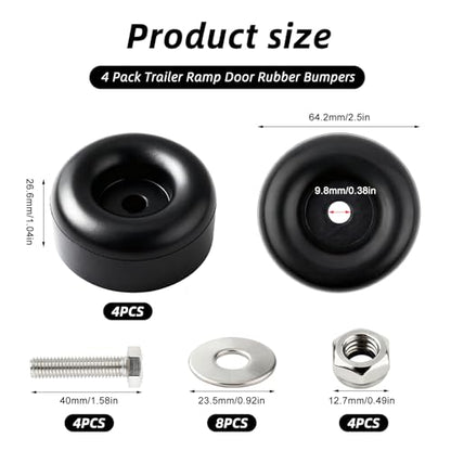 4 Pack Trailer Ramp Door Rubber Bumpers, 2.5" Black Round Rubber Bump Stops with Screw Kits,Vibration Damping Pads for Trailer Doors, Air Compressor, Pumps, Generators, Pressure Washers