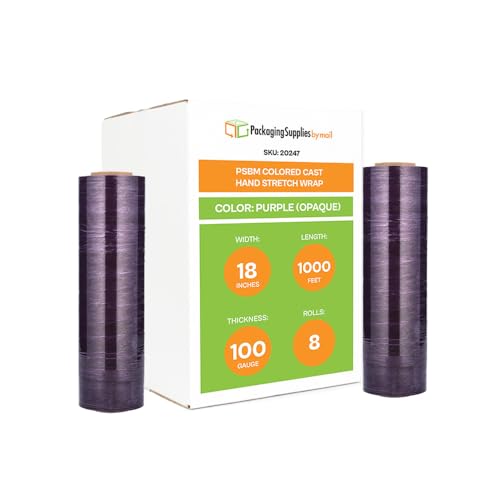 PSBM Dark Purple Stretch Wrap, 8 Rolls 18 Inch x 1000 Feet 100 Gauge, Heavy Duty Plastic Wrap Industrial Strength Shrink Film for Moving, Packing & Shipping - color: Purple, size: 8 Rolls