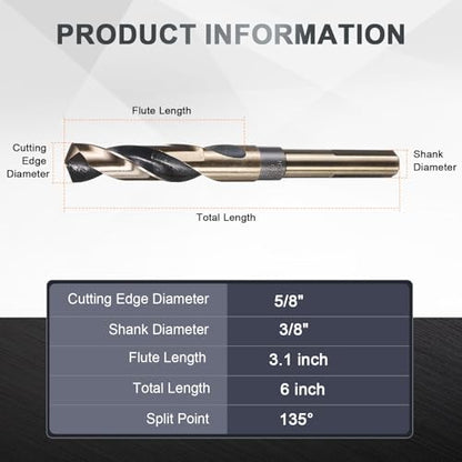 uxcell 5/8" Drill Bit 1/2" Reduced Shank 3-Flat M35 5% Cobalt HSS - size: 5/8" with 1/2" Shank