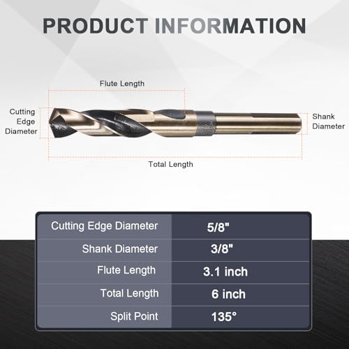 uxcell 5/8" Drill Bit 1/2" Reduced Shank 3-Flat M35 5% Cobalt HSS - size: 5/8" with 1/2" Shank
