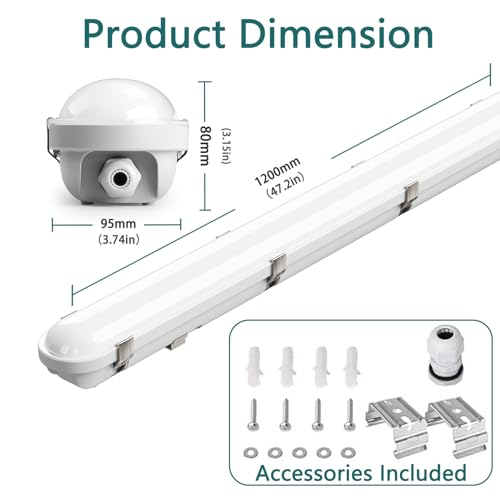 Zaltris 4FT Vapor Tight LED Lights, 60/50/40W, 3000K/4000K/5000K Adjustable